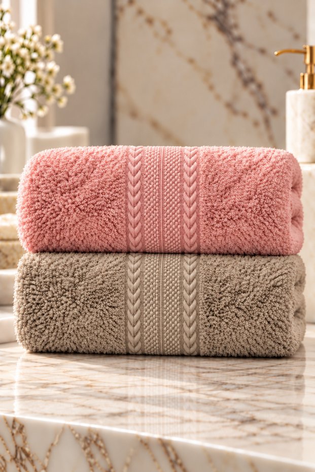 Puffy 2 Pieces 100% Bamboo Colorful Sergeant Patterned Ultra Soft 50X85 cm Towel / Face Towel / Hair Towel / Dowry Set