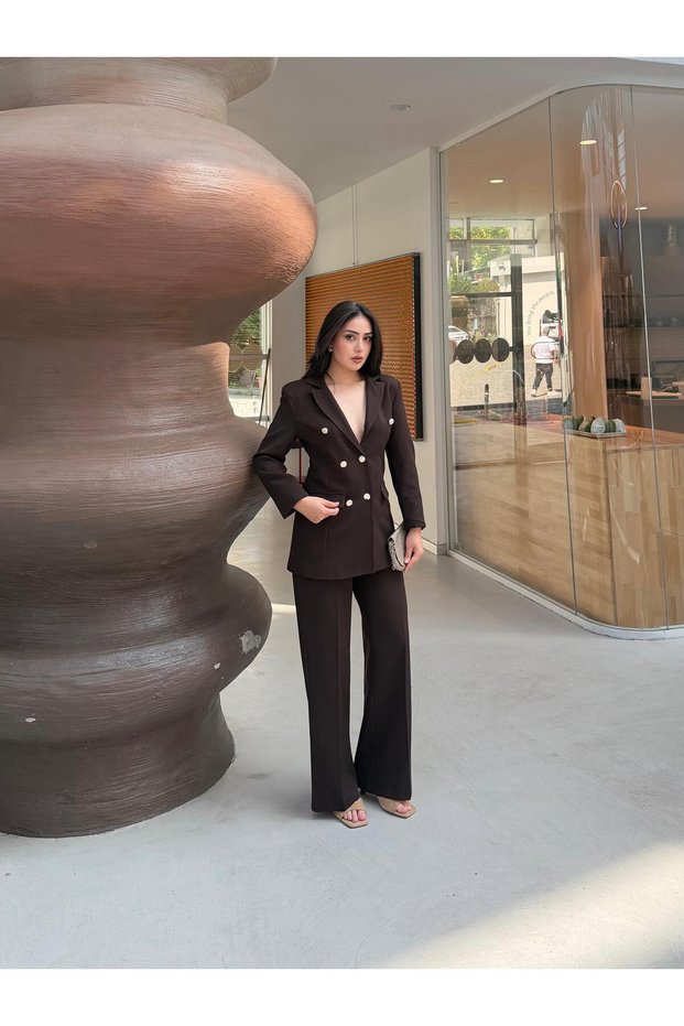 Female Clothing Mulberry Buttoned Blazer Jacket Stretchy Trousers Stylish Women's Suit