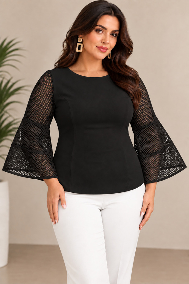 Ag Country Plus Size Tok Mesh Bell Sleeve Blouse
