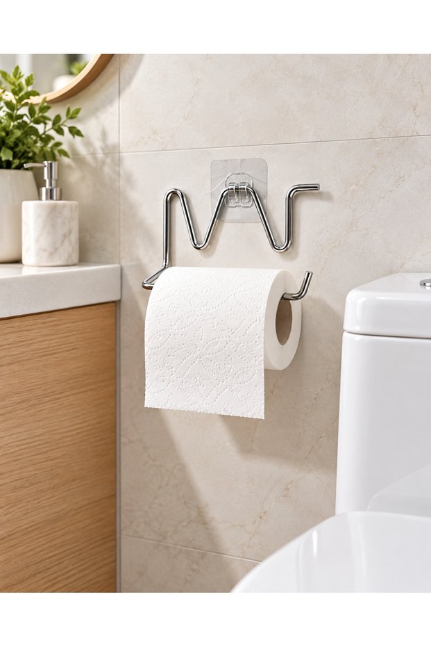 1 Piece Adhesive Signature Shape Toilet Paper Holder Without Drilling Mounting Metal Bathroom Wc Paper Holder