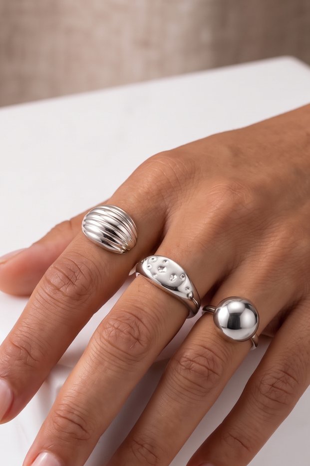 Silver 3-Piece Round Ring Set