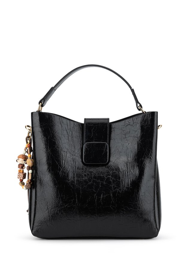 Women's Faux Leather Black Shoulder Bag
