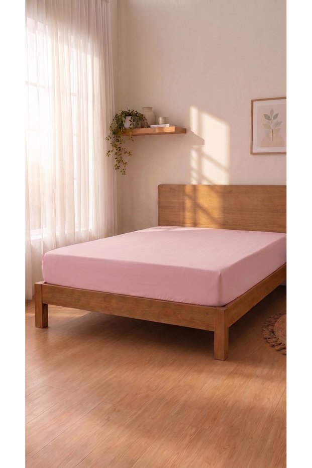 Pink Cotton Fabric Elastic Bed Sheet 160X200 cm – Double Bed Sheet