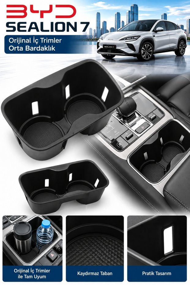Byd Sealion 7 Compatible Non-Slip Center Cup Tray Trim Set Non-Slip Center Cup Holder Organizer