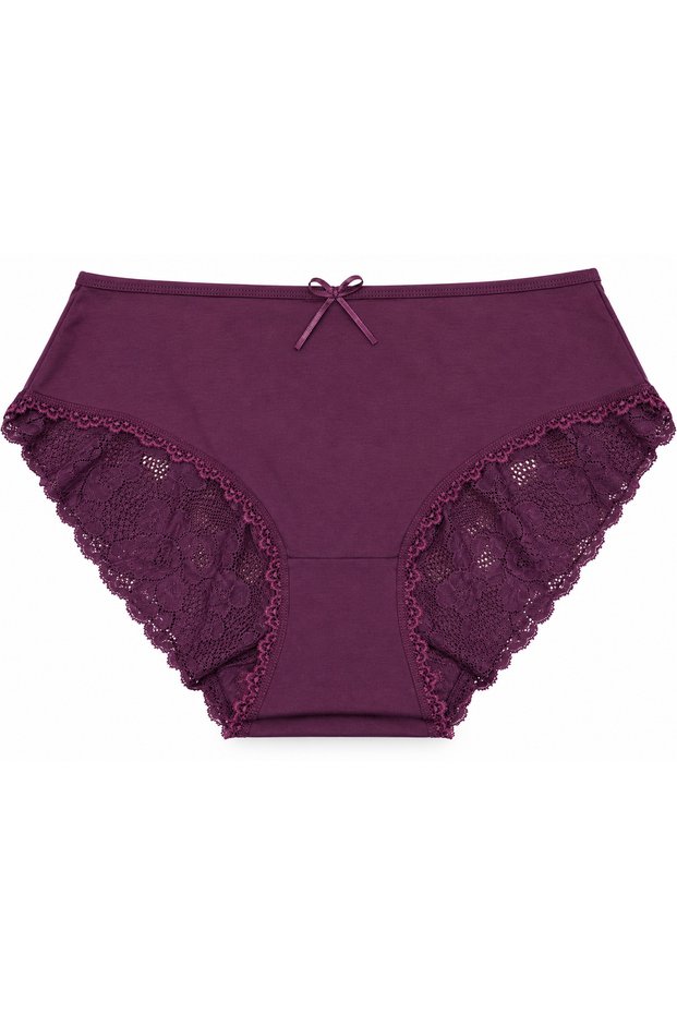 Plus Size Floral Lace Bow Detailed Cotton Women's Panties
