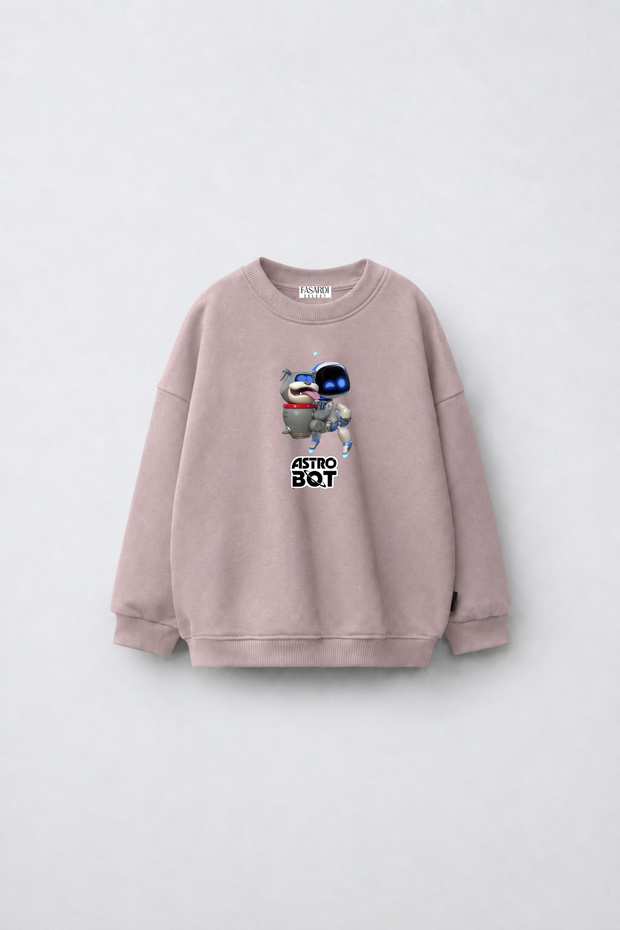 Astro Bot Printed Oversize 3 Thread Non-Threaded Long Sleeve Unisex Kids Sweatshirt