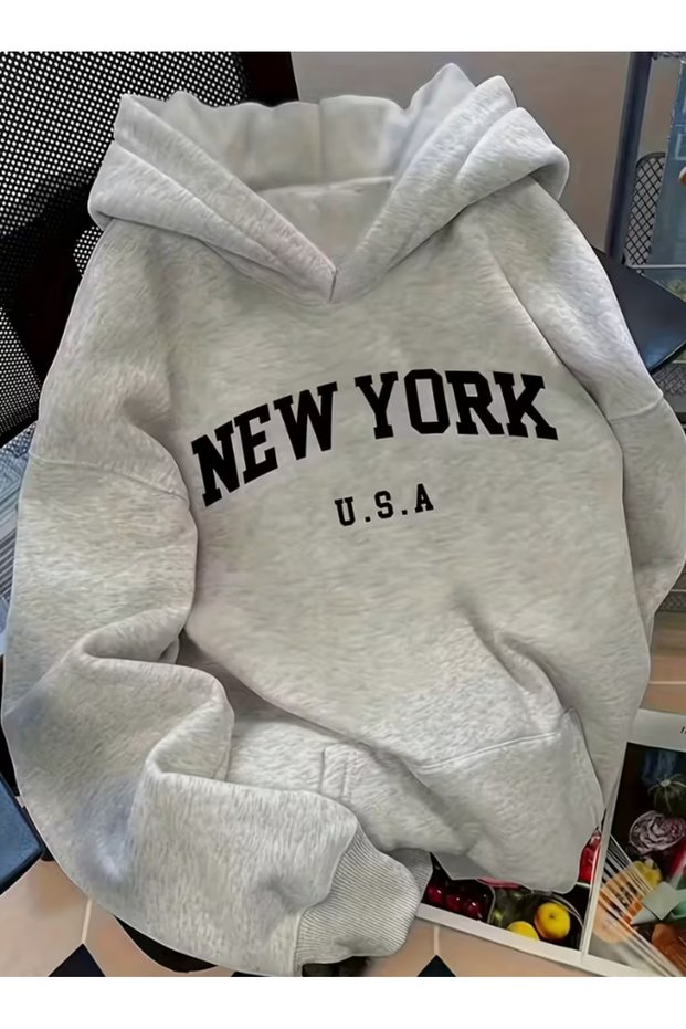Unisex Men/Women New York Usa Detail Printed Premium Hooded 2 Thread Oversize Sweatshirt Hoodie