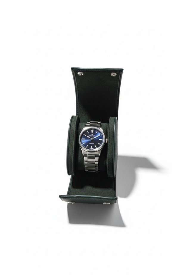 Single Watch Box with Snap Closure Leather Watch Protection Case Khaki