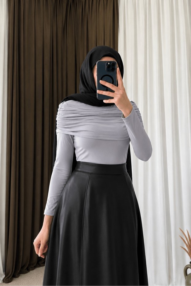 Degaje Collar Side Gathered Blouse - Cvx - Gray