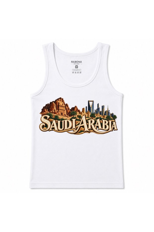 Saudi Arabia Heritage – Alula, Riyadh Skyline & Desert Landmarks Graphic Tank Top