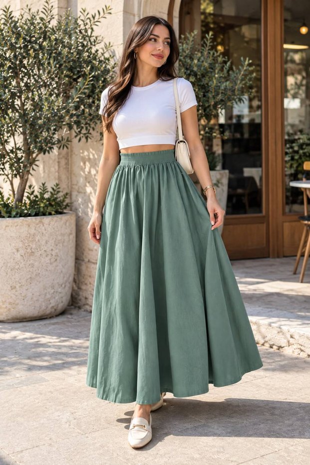 Double Skirt with Elastic Waist and Pockets