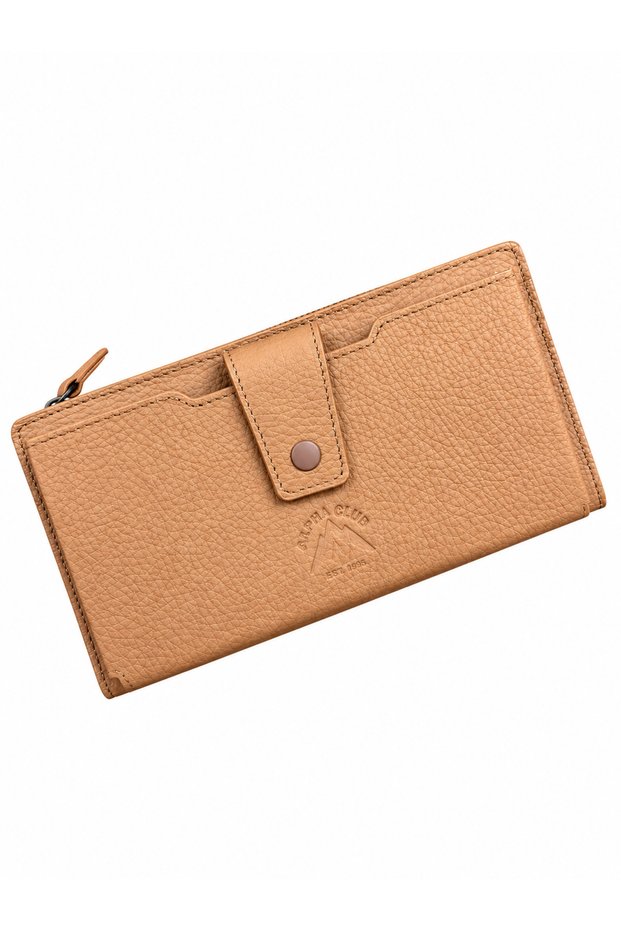 Women's Genuine Leather Wallet with Multiple Compartments, Zipper, Large Size Card Holder and Passport Wallet