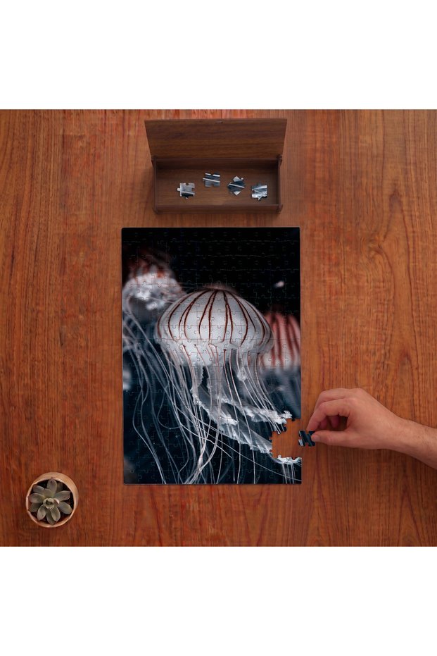 White Jellyfish Design 240 Piece Wooden Puzzle in Wooden Box Pd00814