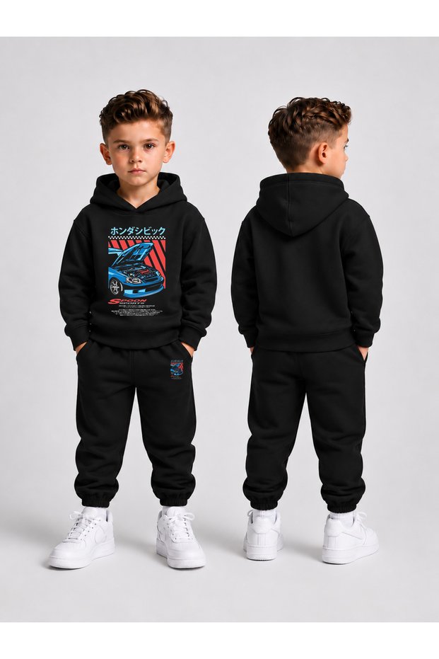 Children's Hooded Sweatshirt Tracksuit Set 2-Piece Printed Top and Bottom Set