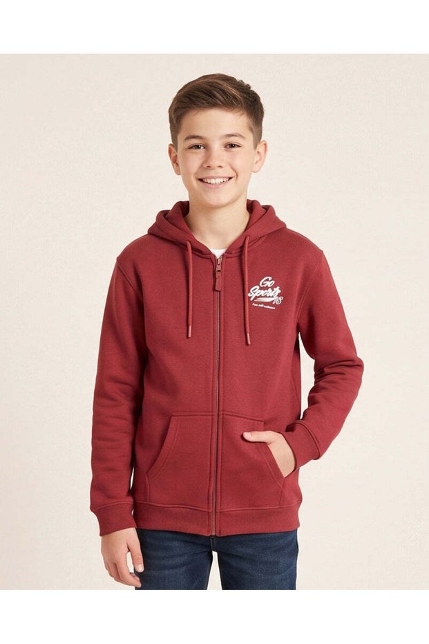 Senior Boys Burgundy Zip-Up Hooded Sweatshirt