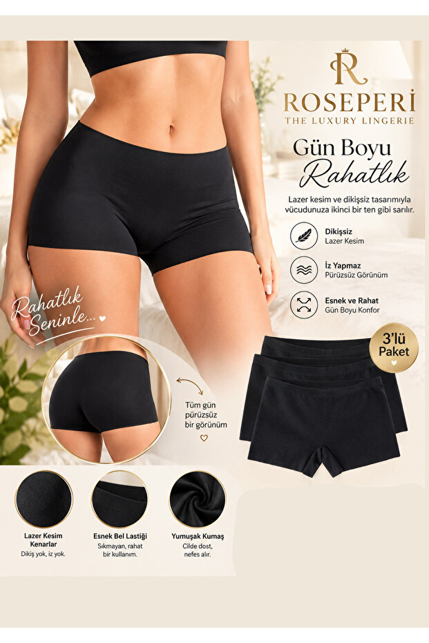 3-Pack Women's Basic Boxer Panties, High Waist, Daily Wear, Non-Marking, Flexible and Comfortable