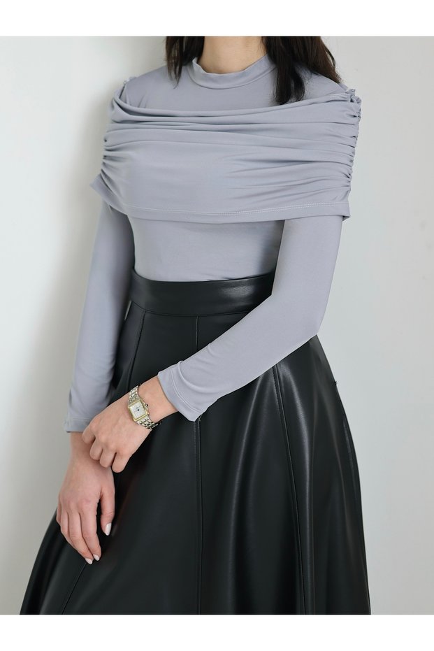 Degaje Collar Side Gathered Blouse - Cvx - Light Gray