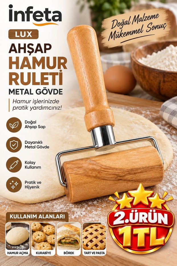 Wooden Dough Roller with Metal Body, Ergonomic Mini Rolling Pin