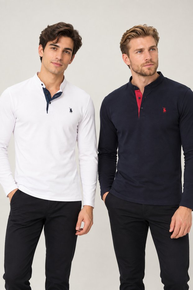 Men's Cotton Sweatshirt Set of 2 Navy Blue-White V4009