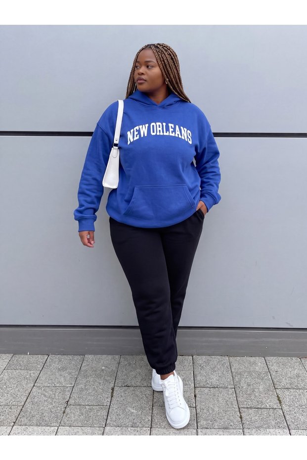 Unisex Oversize Hooded Tracksuit Set Hoodie and Sweatpants Blue