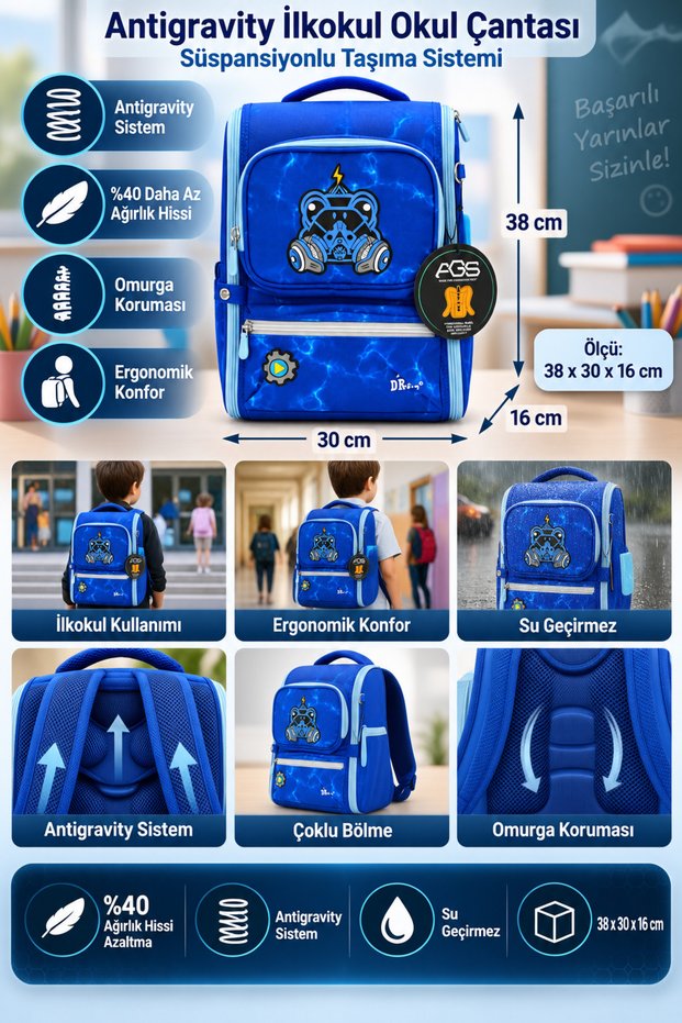 Primary School School Bag Model 18 Antigravity System 38X30X16 cm
