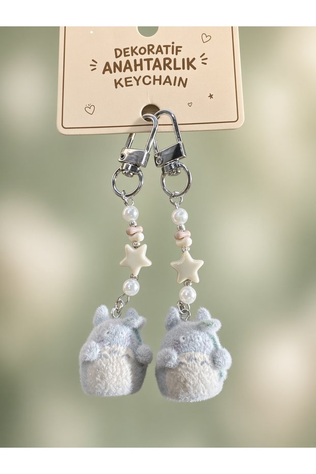 Plush Furry Couple Cute Anime Totoro Charm Keychain Comes in Pairs of 1 Piece