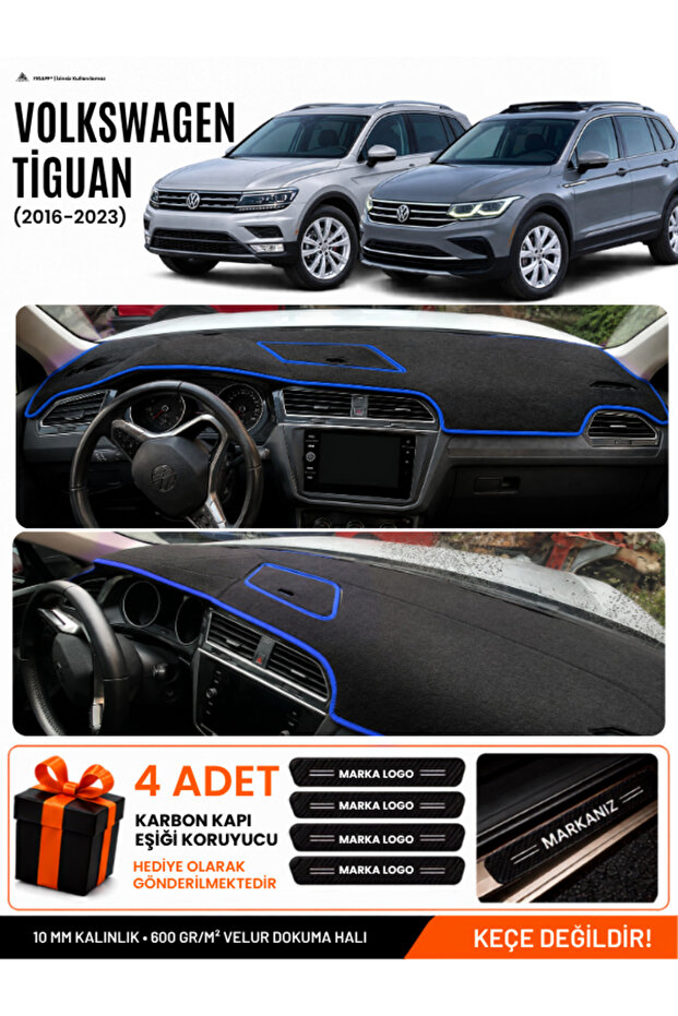 Volkswagen Tiguan (2016-2023) Compatible Dashboard Cover, Dashboard Case - Black-Blue - Vw024