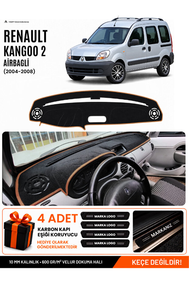 Renault Kangoo 2 Airbagged (2004-2008) Compatible Dashboard Cover - Black-Brown - Re027