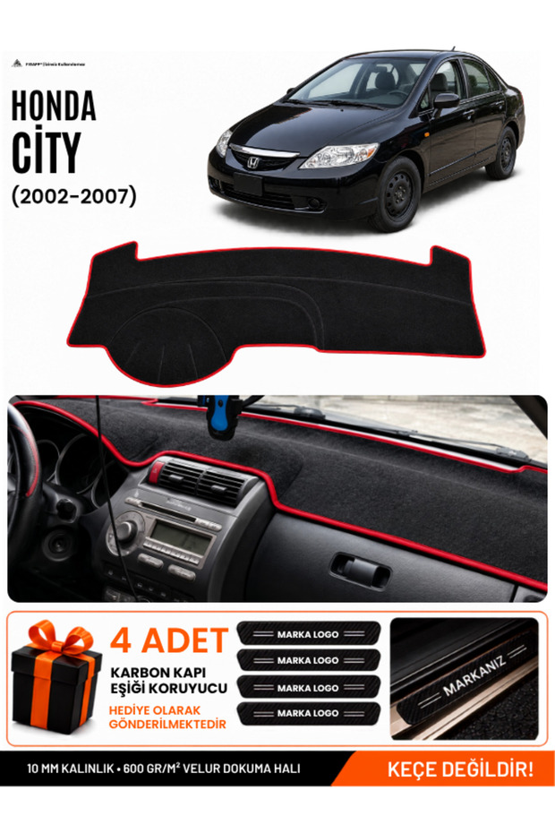 Honda City (2002-2007) Compatible Glove Box Protection, Glove Box Cover, Glove Box Case - Black-Red - Ho002