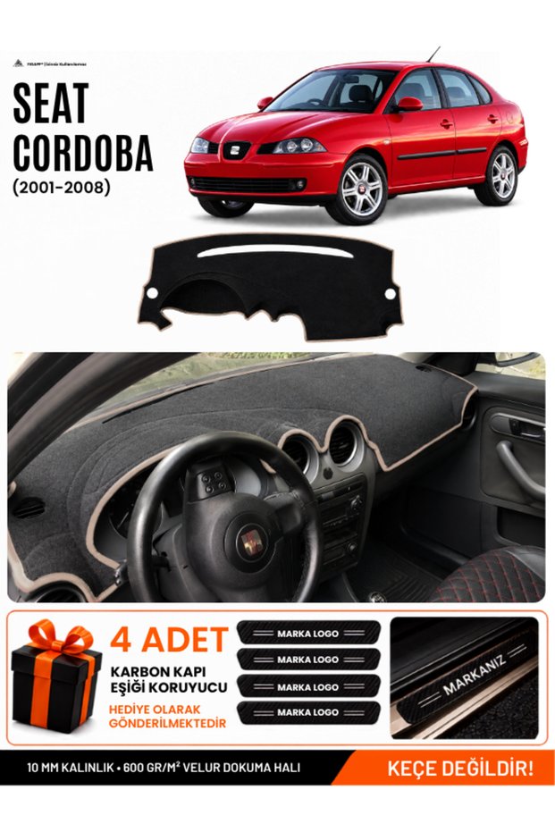 Seat Cordoba (2001-2008) Compatible Glove Box Protection, Glove Box Cover, Glove Box Case - Black-Beige - Se003