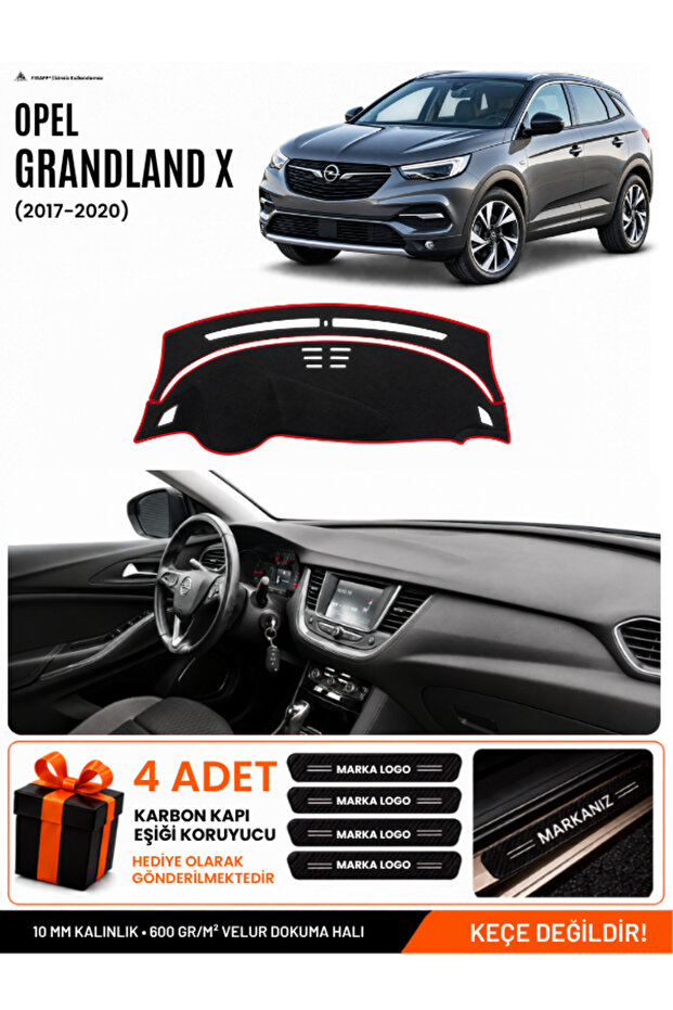 Opel Grandland X (2017-2020) Compatible Glove Box Cover, Glove Box Case - Black-Red - Op024