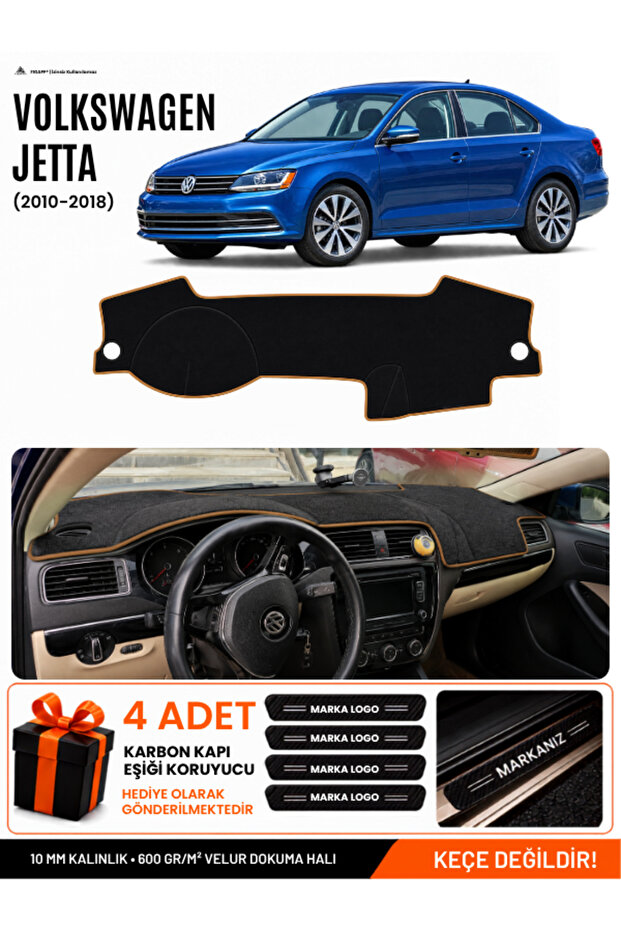 Volkswagen Jetta (2010-2018) Compatible Dashboard Cover, Dashboard Case - Black-Brown - Vw013