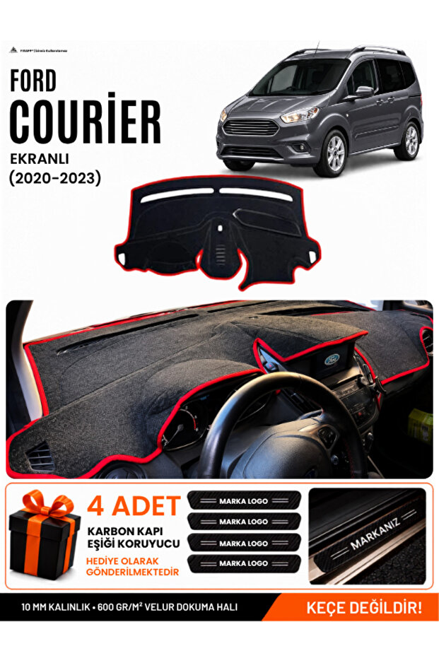 Ford Courier (2020-2023) Compatible Glove Box Cover with Screen, Glove Box Case - Black-Red - Fo005