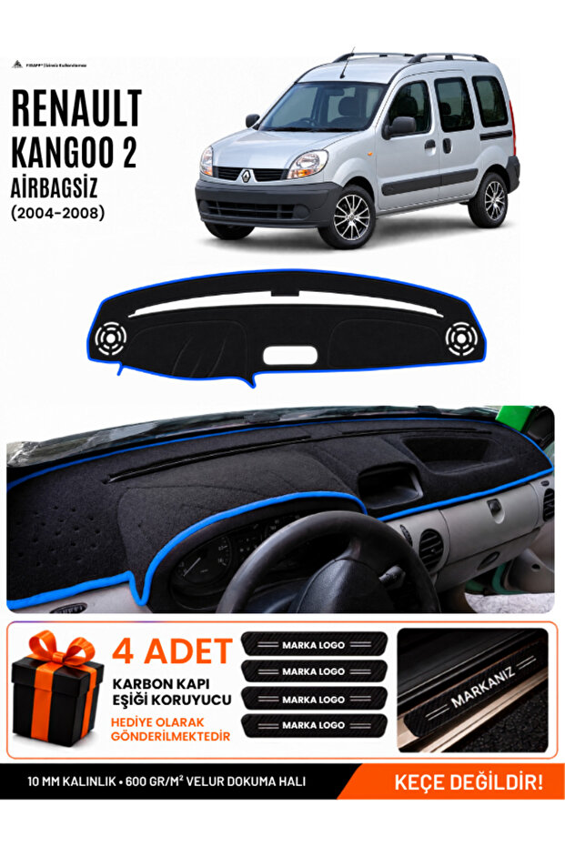 Renault Kangoo 2 Without Airbag (2004-2008) Compatible Glove Box Cover, Glove Box Case - Black-Blue - Re026