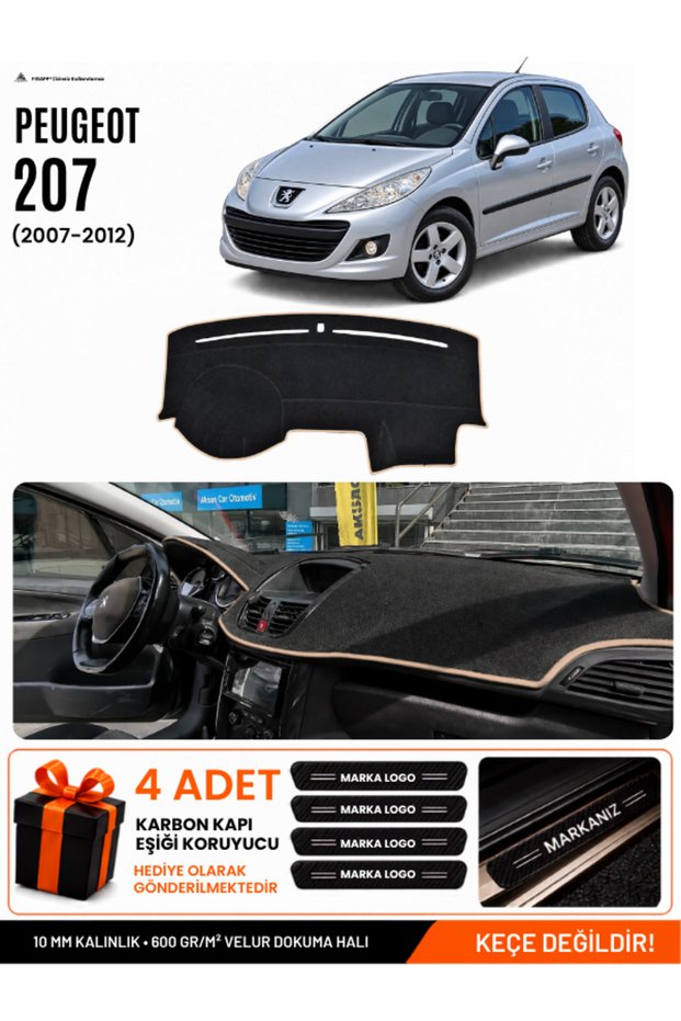 Peugeot 207 (2007-2012) Compatible Glove Box Protection, Glove Box Cover, Glove Box Case - Black-Beige - Pe005