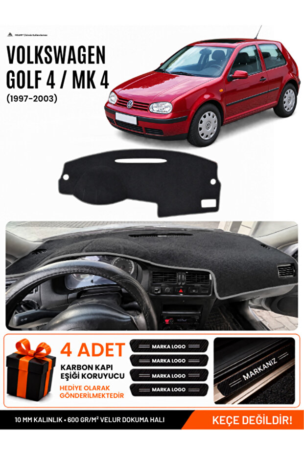Volkswagen Golf 4 Mk4 (1997-2003) Compatible Glove Box Cover, Glove Box Case - Black-Grey - Vw009