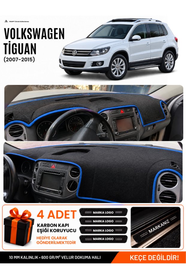Volkswagen Tiguan (2007-2015) Compatible Dashboard Cover, Dashboard Case - Black-Blue - Vw023