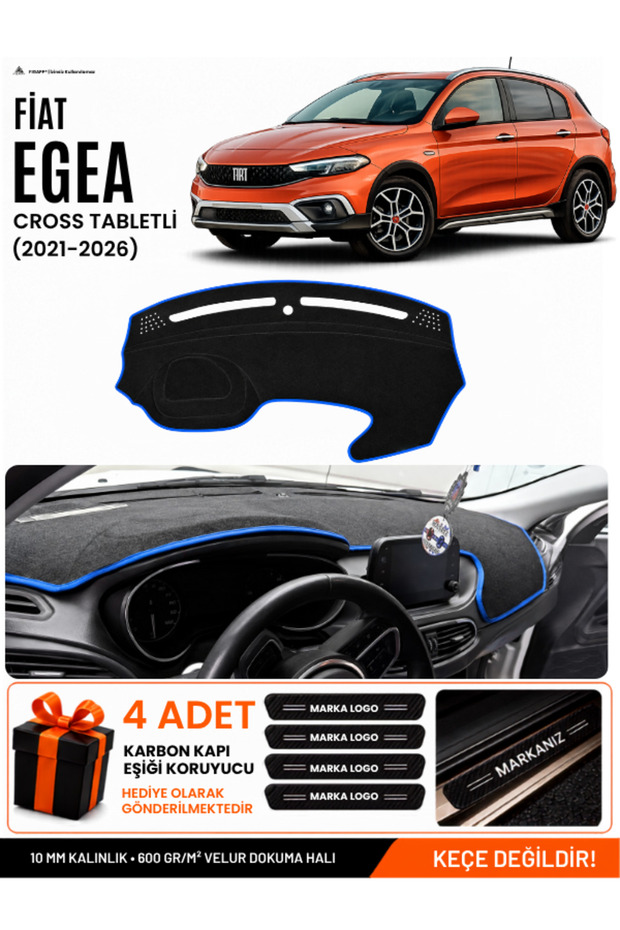 Fi̇at Egea Cross (2021-2026) Compatible Glove Box Cover with Tablet Holder, Glove Box Case - Black-Blue - Fi012