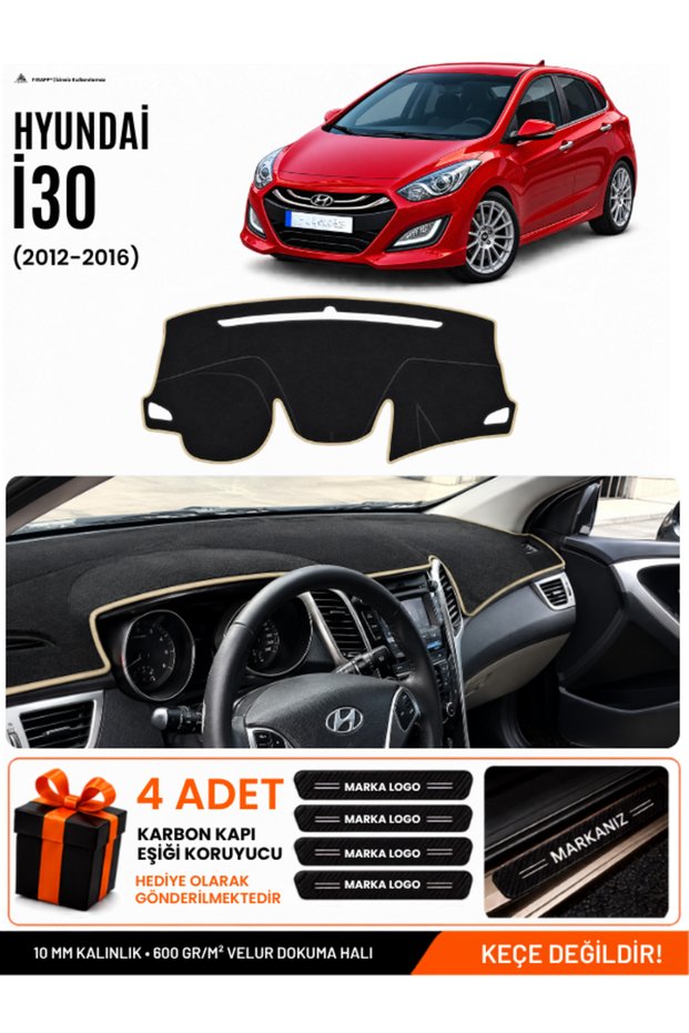 Hyundai̇ İ30 (2012-2016) Compatible Glove Box Protection, Glove Box Cover, Glove Box Case - Black-Beige - Hu005