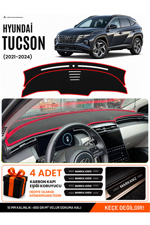 Hyundai Tucson (2021-2024) Compatible Glove Box Cover, Glove Box Case - Black-Red - Hu037