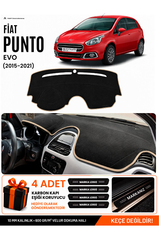 Fiat Punto Evo (2015-2021) Compatible Glove Box Protection, Glove Box Cover, Glove Box Case - Black-Beige - Fi017
