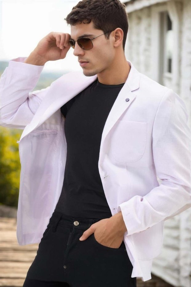 Men's 100% Cotton Blazer Jacket Light White C9059