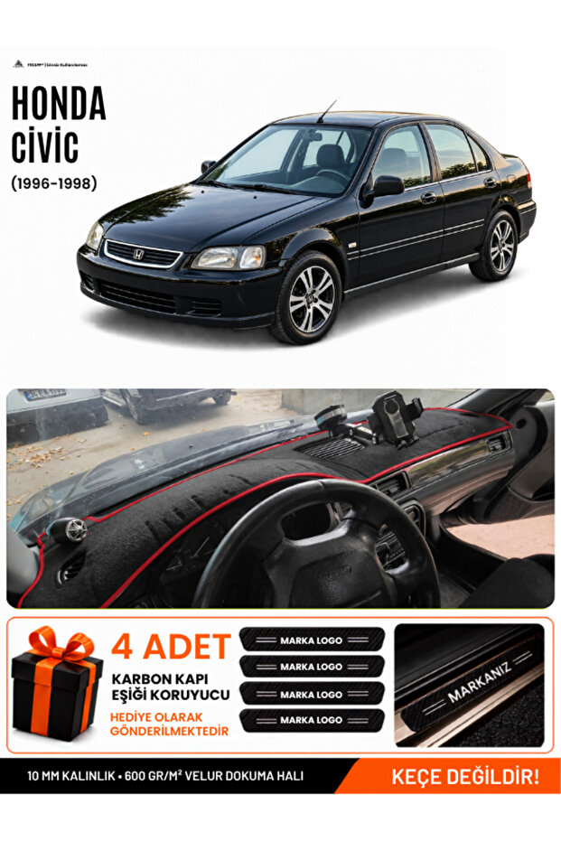 Honda Civic (1996-1998) Compatible Torpedo Cover, Torpedo Case - Black-Red - Ho006