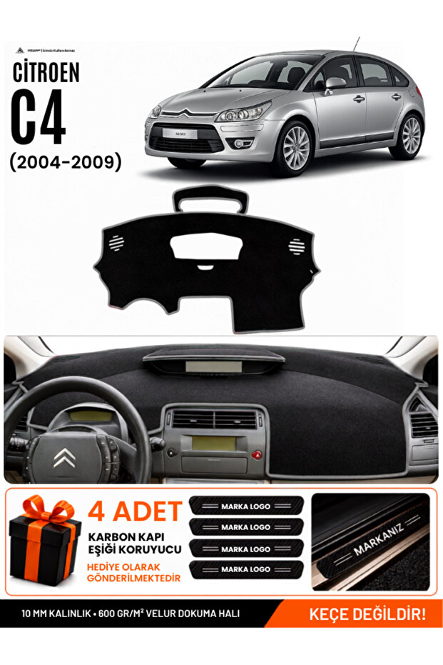 Citroen C4 (2004-2009) Compatible Glove Box Protection, Glove Box Cover, Glove Box Case - Black-Grey - Ci018
