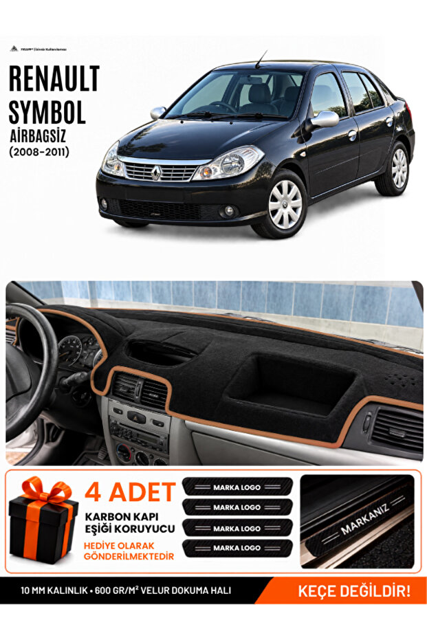 Renault Symbol Airbag-Free (2008-2011) Compatible Dashboard Cover - Black-Brown - Re029