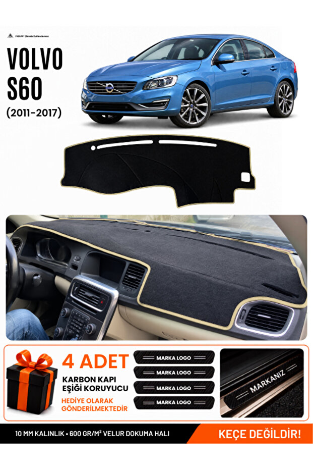 Volvo S60 (2011-2017) Compatible Glove Box Protection, Glove Box Cover, Glove Box Case - Black-Beige - Vo003