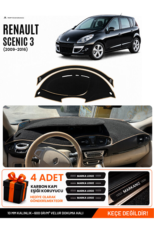 Renault Scenic 3 (2009-2016) Compatible Glove Box Cover, Glove Box Case - Black-Beige - Re045
