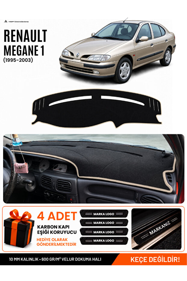 Renault Megane 1 (1995-2003) Compatible Glove Box Cover, Glove Box Case - Black-Beige - Re038