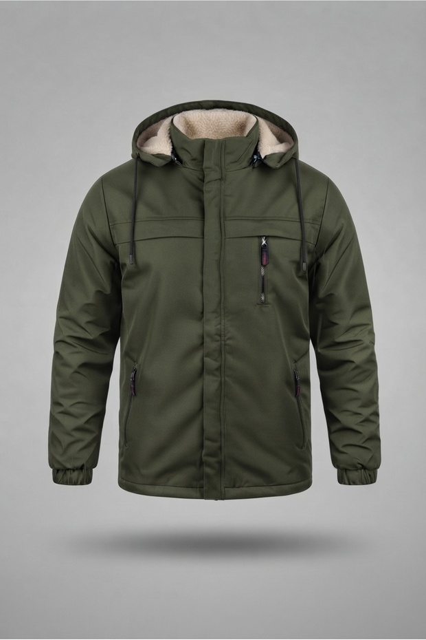 Water and Windproof Men's Coat with Removable Hood and Fur Inside