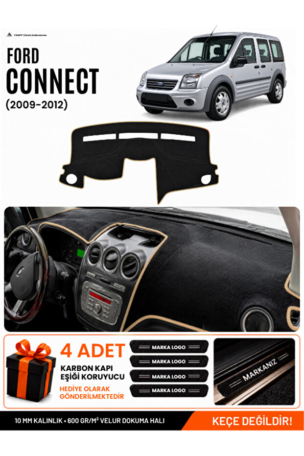 Ford Connect (2009-2012) Compatible Glove Box Protection, Glove Box Cover, Glove Box Case - Black-Beige - Fo017